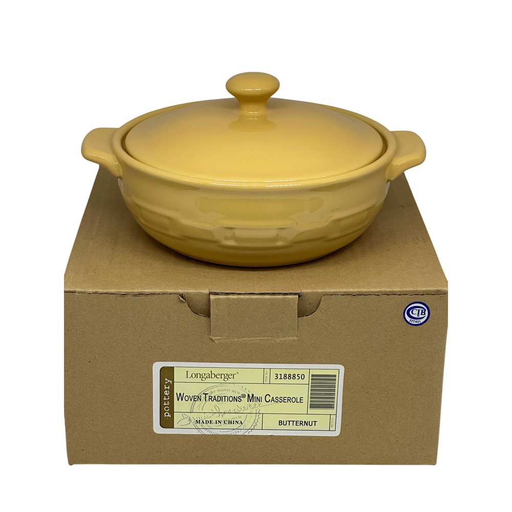 Longaberger Woven Traditions Mini Casserole Butternut Yellow Pottery Dish Lid